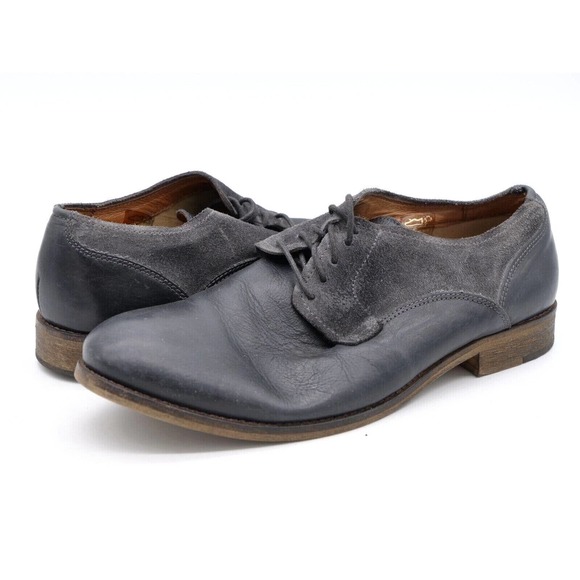 Modern Vintage Mens 8.5 Oxfords Black Leather Suede Derby Plain Toe Casual Dress - Picture 1 of 11